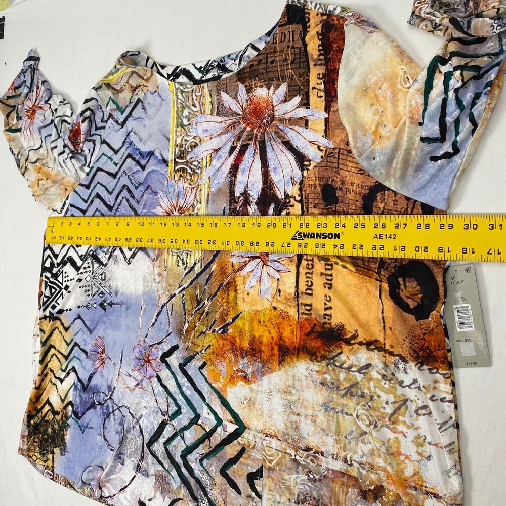 Ali Miles Floral Tunic Top Womens 3X Multicolor 3/4 Sleeve Stretch Daisy Bloom - Picture 13 of 14